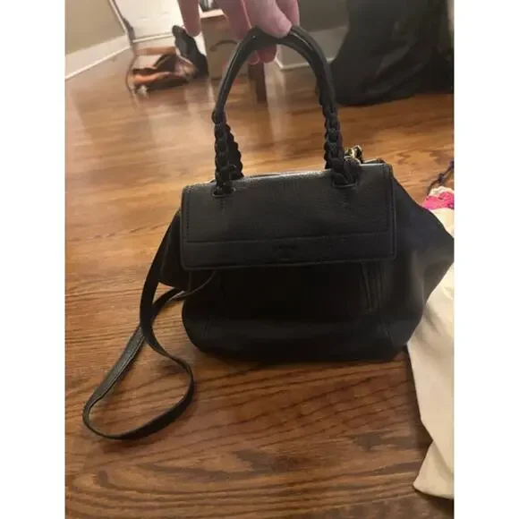 TORY BURCH Half Moon Small Satchel Bag Black Leather Handbag & Dustbag - Picture 3 of 9